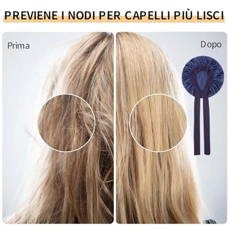Cuffia Seta Capelli Ricci, Cuffia Capelli Ricci Notte, Berretto da Notte in Seta con Cinghie Regolabili, Berretto per Dormire in Raso Morbido e Confortevole (Marina 1Pcs) miniatura 3