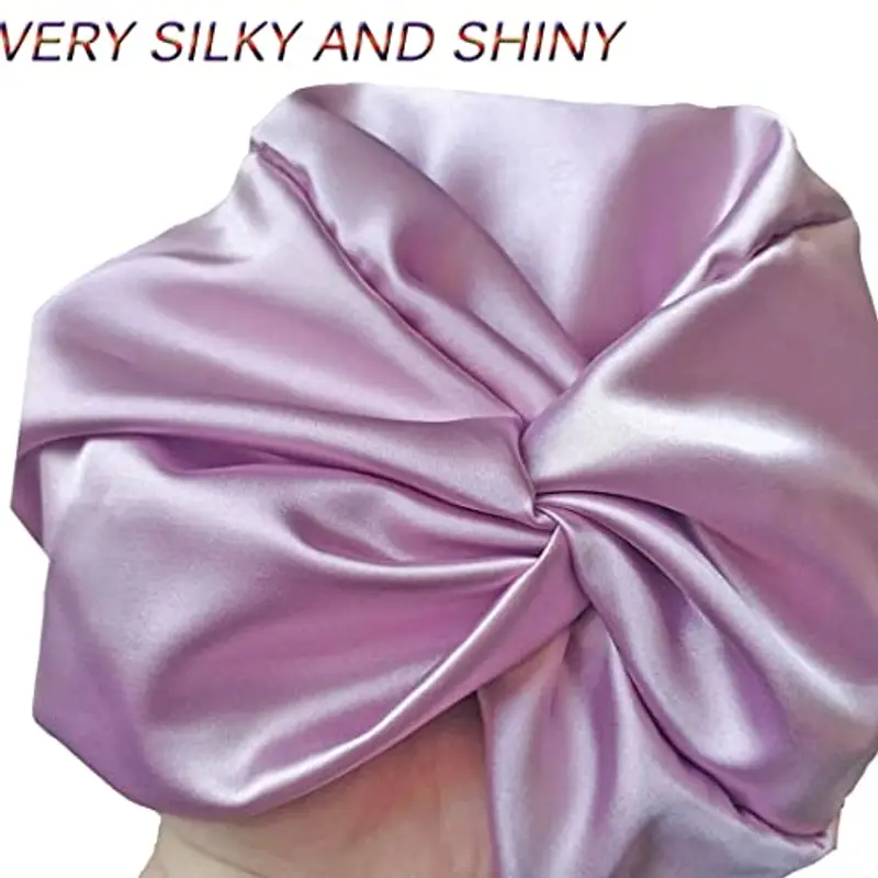 Cuffia Seta Capelli Ricci, Cuffia Capelli Ricci Notte per Dormire, Doppio Strato Cuffia di Seta per la Notte Capelli Ricci, Abbina Fascia Elastica Forte Applicare al Lavaggio, Trucco, Sport (Viola) miniatura 2