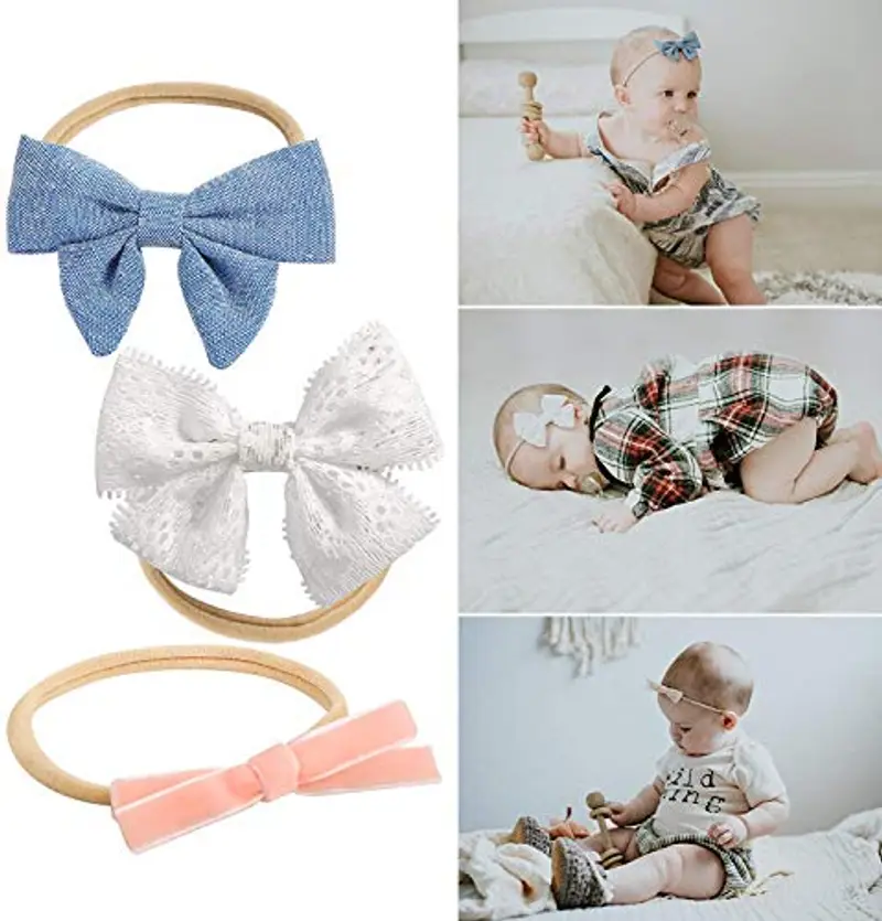 Cuffietta per neonato, con grande fiocco, morbida, taglia unica, 3 pezzi 10 Pack a Taglia unica miniatura 3