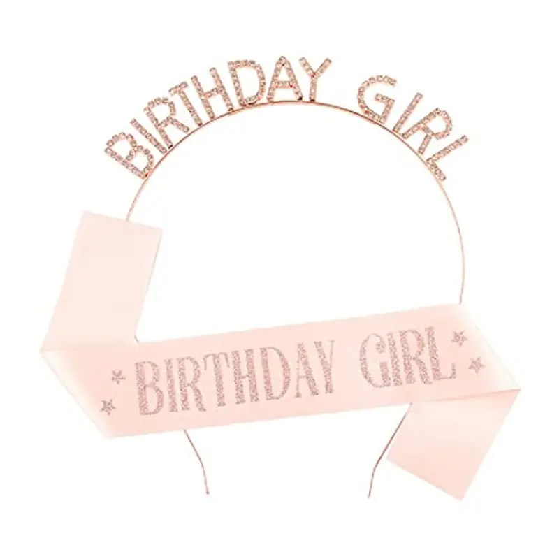 CUHZA Compleanno Ragazza Tiara, 1*Compleanno Crown, 1*"Birthday Girl"Cintura di Compleanno, Compleanno Corona Fascia Set, Cerchietto Birthday, Compleanno Copricapo, per Decorazioni Festa di Compleanno