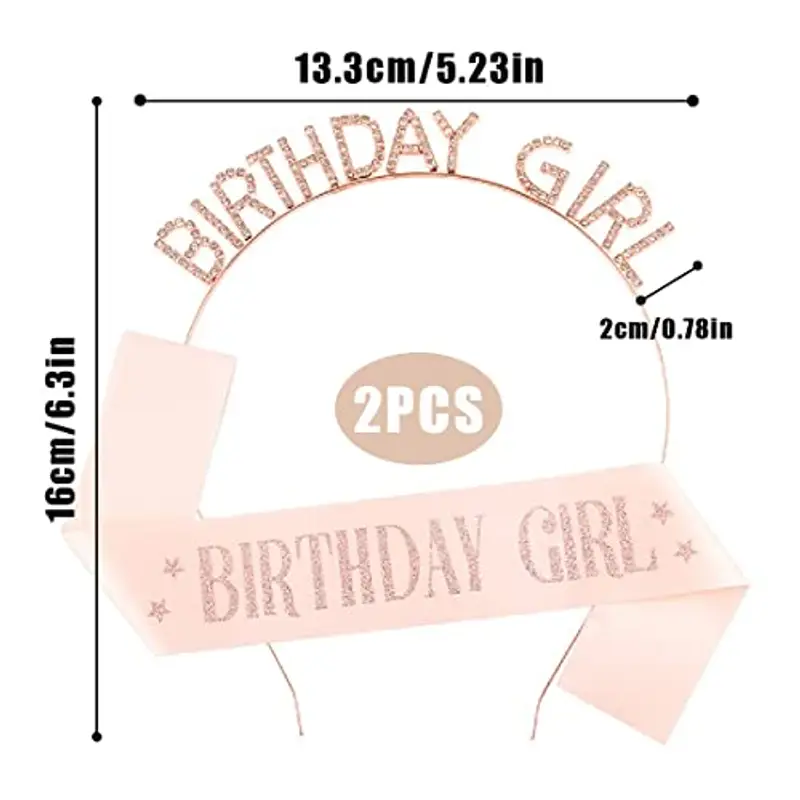 CUHZA Compleanno Ragazza Tiara, 1*Compleanno Crown, 1*"Birthday Girl"Cintura di Compleanno, Compleanno Corona Fascia Set, Cerchietto Birthday, Compleanno Copricapo, per Decorazioni Festa di Compleanno miniatura 2