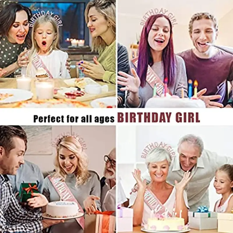 CUHZA Compleanno Ragazza Tiara, 1*Compleanno Crown, 1*"Birthday Girl"Cintura di Compleanno, Compleanno Corona Fascia Set, Cerchietto Birthday, Compleanno Copricapo, per Decorazioni Festa di Compleanno miniatura 3