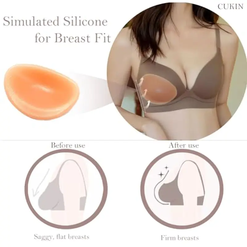 CUKIN 1 Paio Imbottitura Reggiseno Silicone Push Up Coppe per Costumi da Bagno Imbottiture Bikini Seno Finto Silicone Imbottiture Coppettazione Coppe Costume per Abiti Inserti Reggiseno, Beige miniatura 2