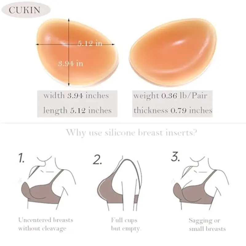 CUKIN 1 Paio Imbottitura Reggiseno Silicone Push Up Coppe per Costumi da Bagno Imbottiture Bikini Seno Finto Silicone Imbottiture Coppettazione Coppe Costume per Abiti Inserti Reggiseno, Beige miniatura 3