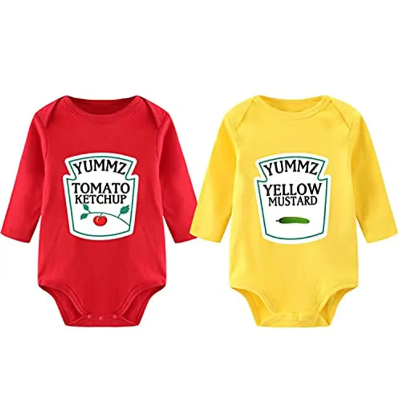 Culbutomind Tutina per neonati con scritta “Yummz Pomodoro Ketchup”, mostarda, rosso, giallo, completo bimbi e bimbe, vestiti, per gemelli Giallo 1 12 mesi