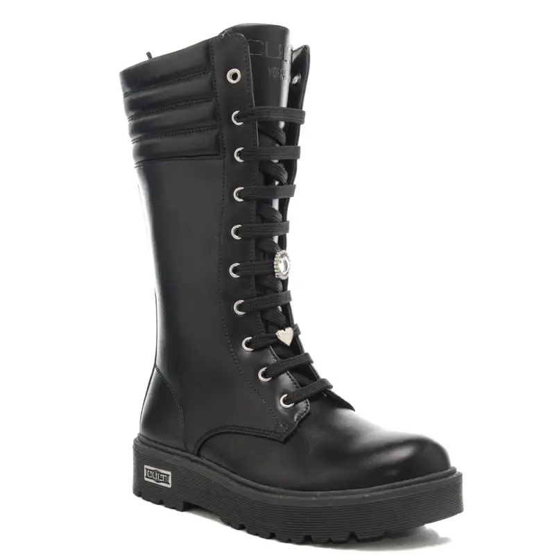 anfibi alti da bambina con imbottitura e charm sul davanti neri miniatura 2