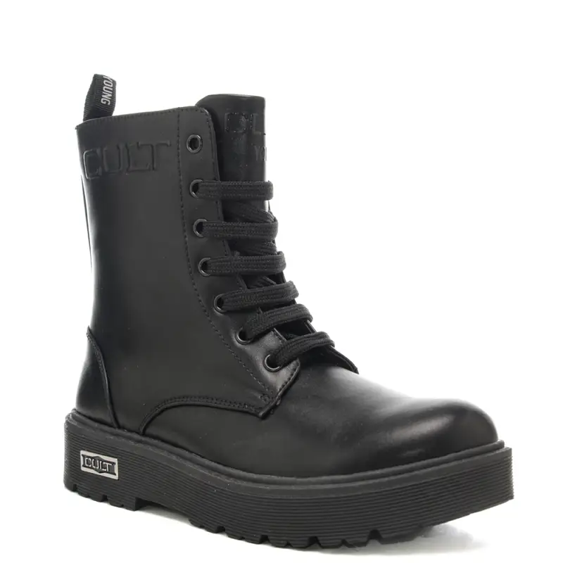 anfibi da bambina con logo lettering impresso in rilievo sulla parte alta della tomaia neri miniatura 2