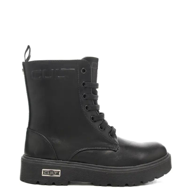 anfibi da bambina con logo lettering impresso in rilievo sulla parte alta della tomaia neri