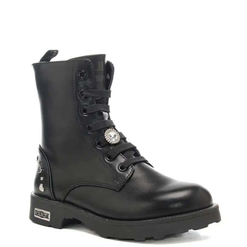 anfibi da bambina in pelle con charm e dettagli decorativi neri miniatura 2