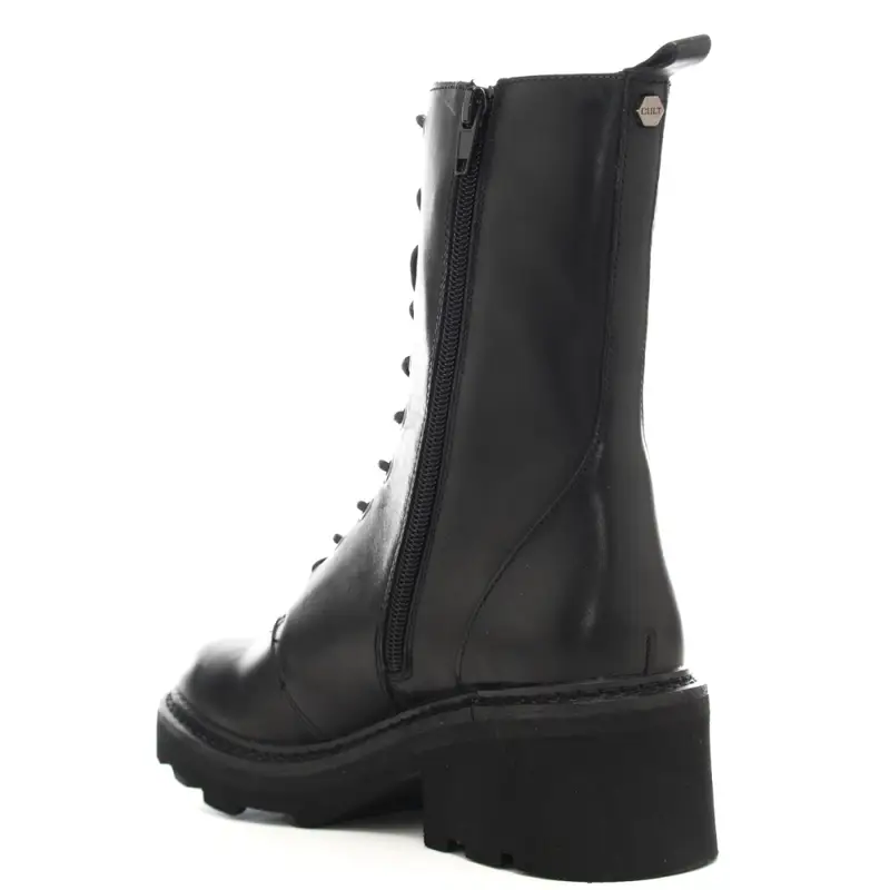 anfibi da donna in vera pelle con logo in metallo neri miniatura 3