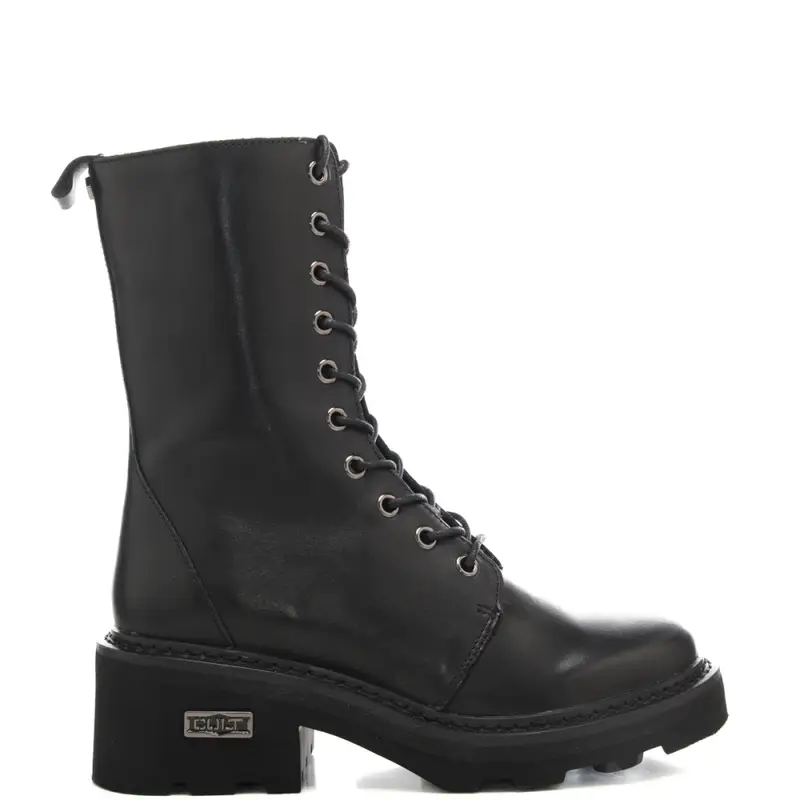 anfibi da donna in vera pelle con logo in metallo neri