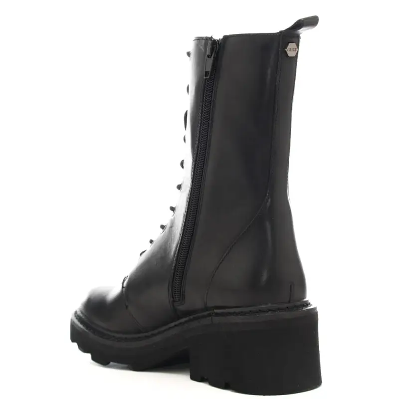 anfibi da donna in vera pelle con logo in metallo neri miniatura 3