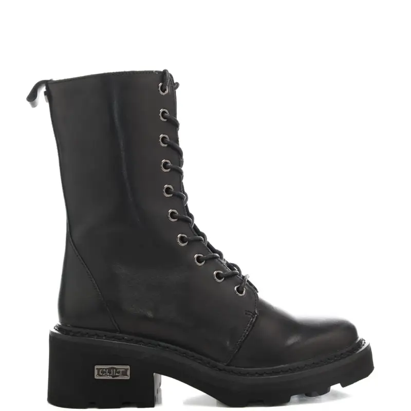 anfibi da donna in vera pelle con logo in metallo neri