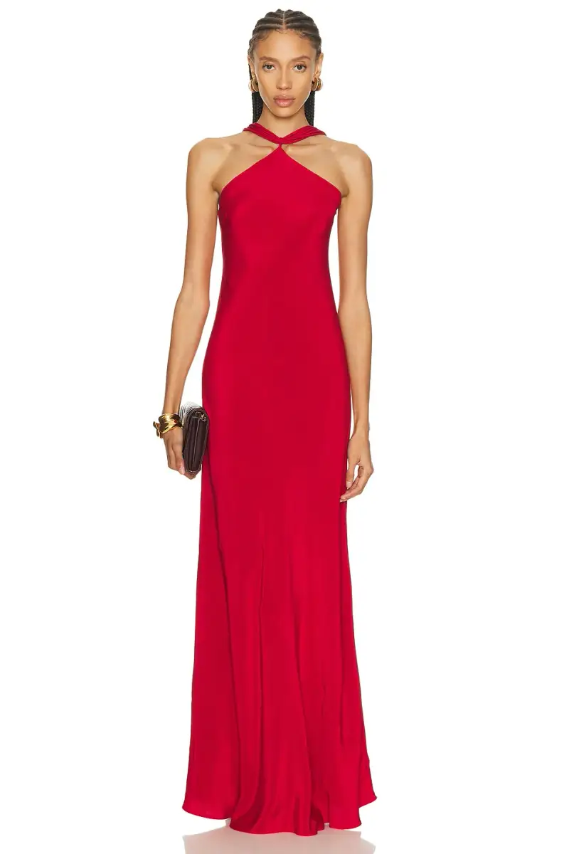 Abito lungo elegante ROSSO miniatura 3