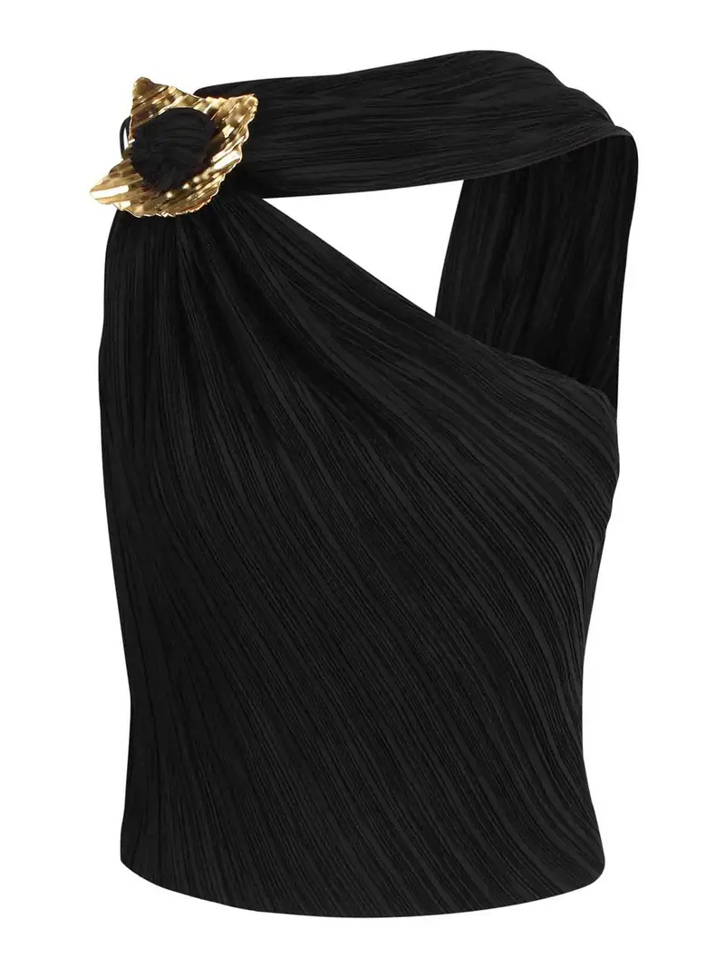 Top Plissettato Con Scollatura Asimmetrica Nero