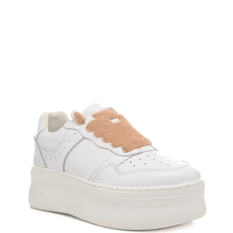 sneakers da donna con lacci in pelliccia bianco rosa miniatura 2