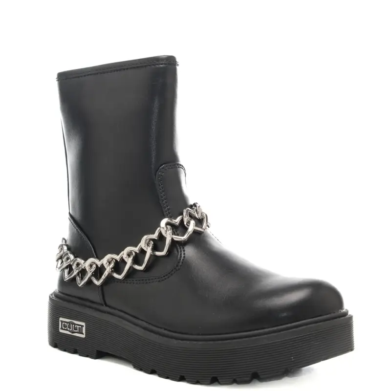 stivaletti da bambina con catena con cuori applicata sulla caviglia neri miniatura 2