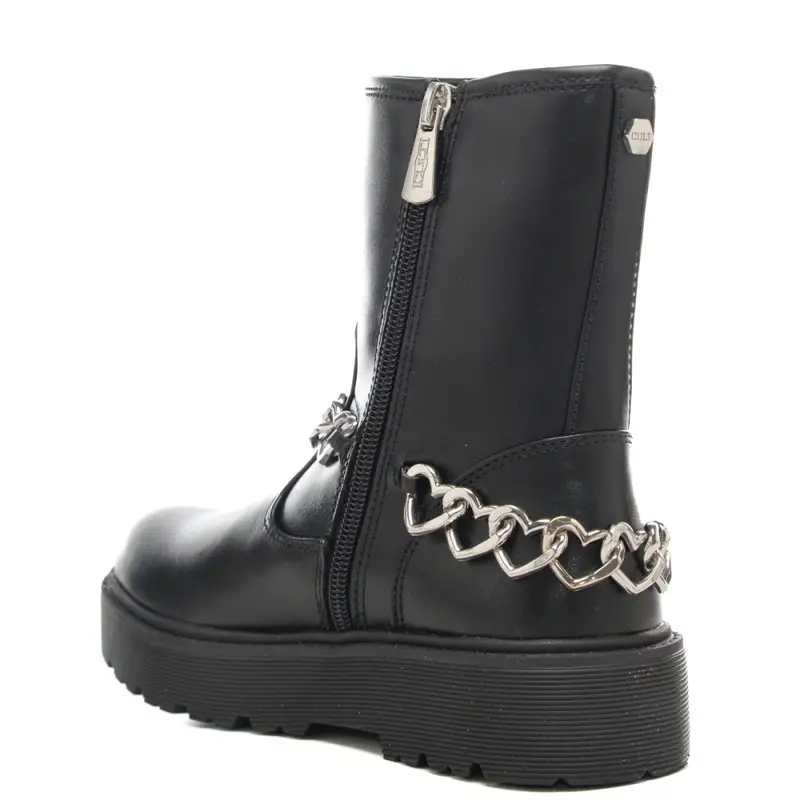 stivaletti da bambina con catena con cuori applicata sulla caviglia neri miniatura 3