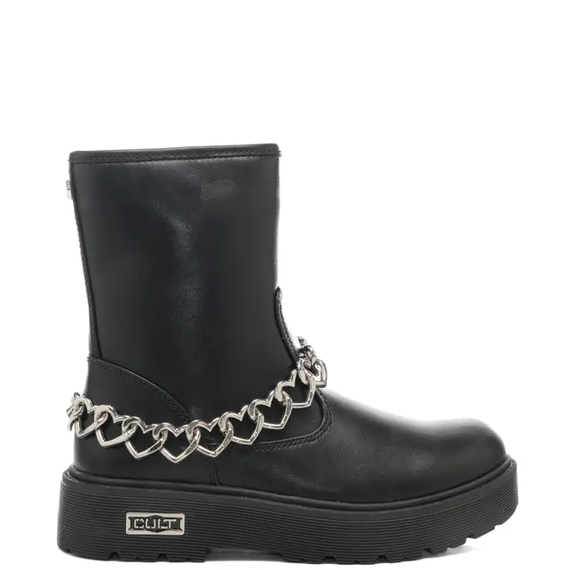 stivaletti da bambina con catena con cuori applicata sulla caviglia neri