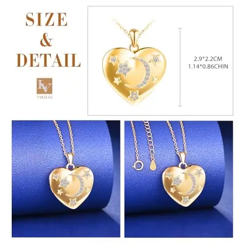 Cuore Luna Stella Portafoto Medaglione Collana Argento 925 Ragazze Collana di Foto Personalizzata con Scintillante miniatura 3