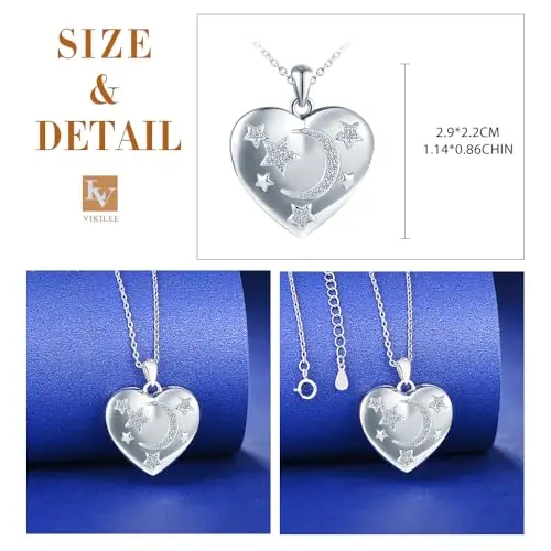 Cuore Luna Stella Portafoto Medaglione Collana Argento 925 Ragazze Collana di Foto Personalizzata con Zirconi Sognante miniatura 3