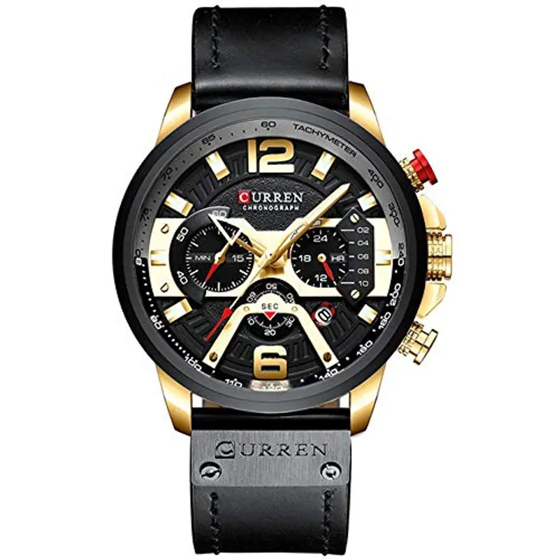 Curren, Orologio analogico al quarzo da uomo, con cronografo e cinturino in pelle alla moda, raffinato, adatto come miniatura 2