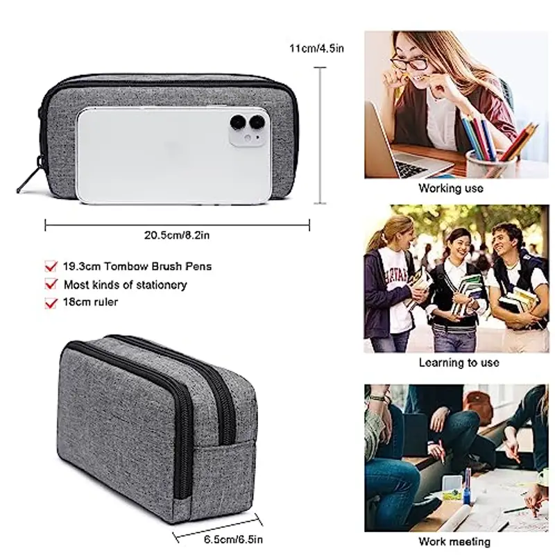 Custodia grande Uomo con 2 scomparti per portapenne Custodia Forniture per cancelleria per ufficio Organizer Donne-Grigio miniatura 3