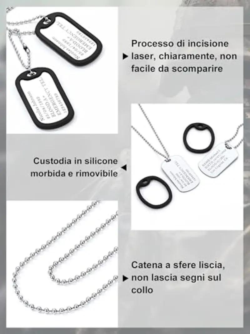 Custom4U Collana Piastrine Militari Personalizzate Uomo Acciaio Targhetta dell'Esercito Con Incisione in Acciaio Inox miniatura 3