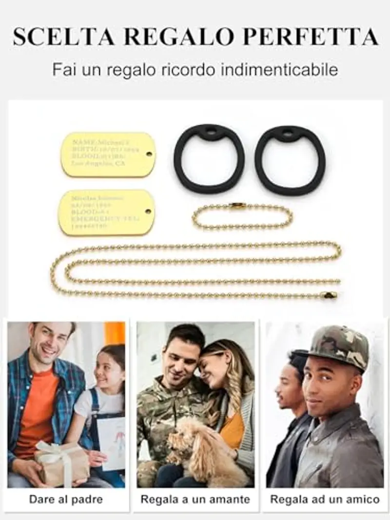 Custom4U Collana Piastrine Militari Personalizzate Uomo Acciaio Targhetta dell'Esercito Con Incisione in Acciaio Inox Senza Nichel Anti-allergico miniatura 2