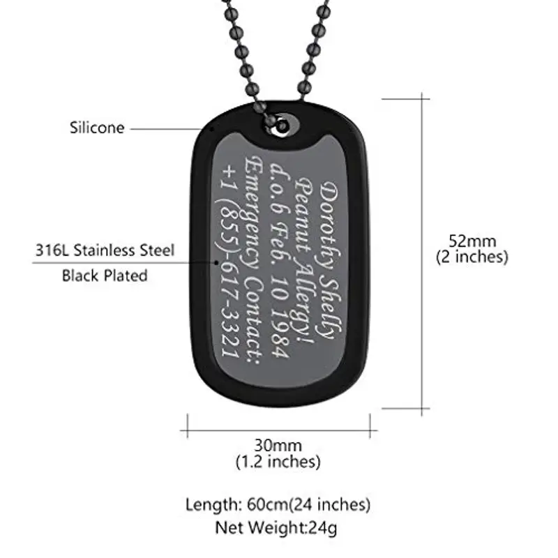 Custom4U Collana Piastrine Militari Personalizzate Uomo Acciaio Targhetta dell'Esercito Con Incisione in Acciaio Inox Senza Nichel Anti-allergico miniatura 2