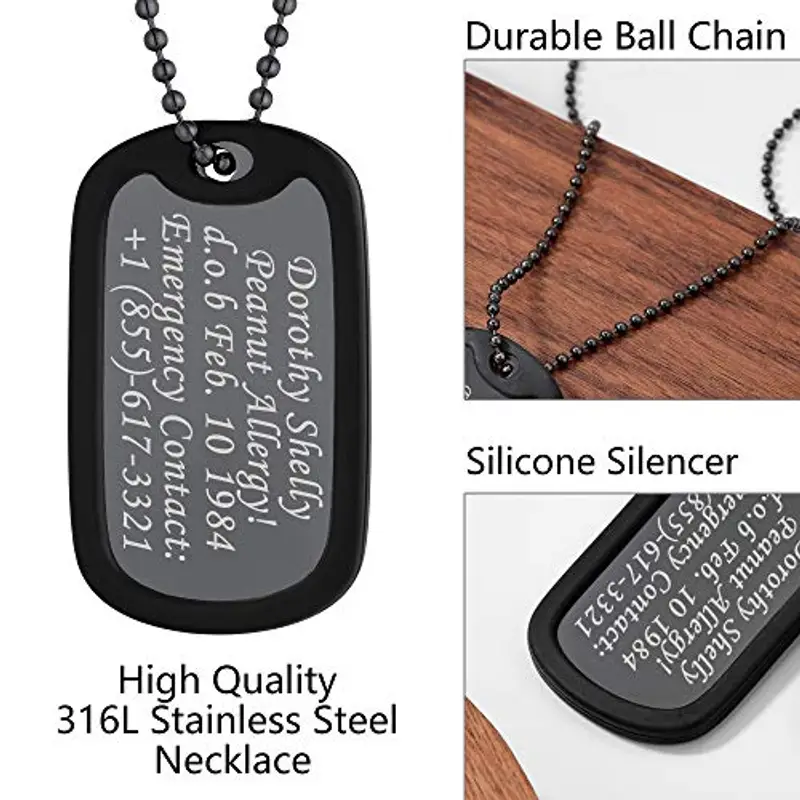 Custom4U Collana Piastrine Militari Personalizzate Uomo Acciaio Targhetta dell'Esercito Con Incisione in Acciaio Inox Senza Nichel Anti-allergico miniatura 3