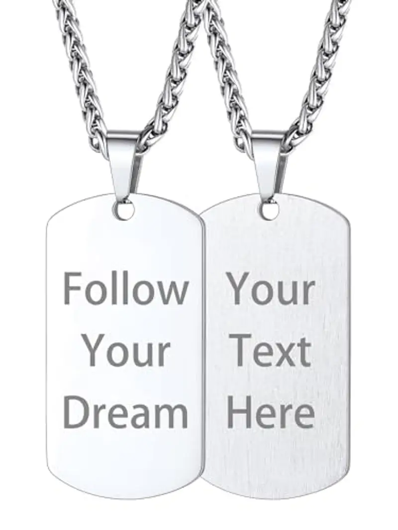 Custom4U Collana Piastrine Militari Personalizzate Uomo Acciaio Targhetta dell'Esercito Con Incisione in Acciaio Inox Senza Nichel Anti-allergico