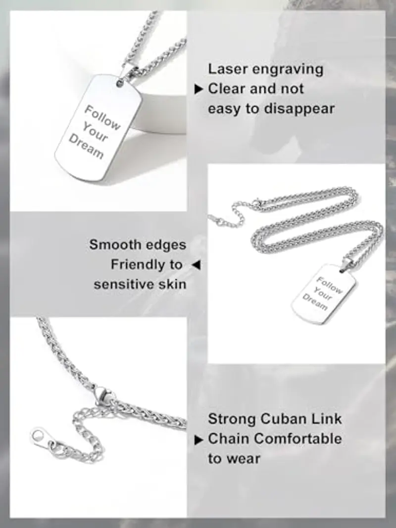 Custom4U Collana Piastrine Militari Personalizzate Uomo Acciaio Targhetta dell'Esercito Con Incisione in Acciaio Inox Senza Nichel Anti-allergico miniatura 3