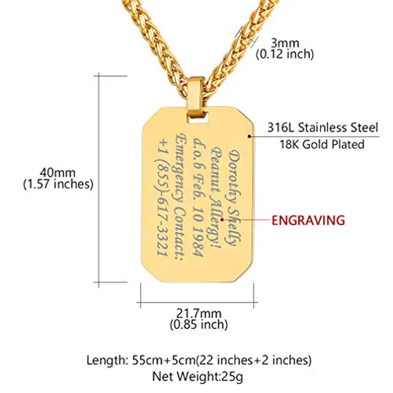 Custom4U Collana Piastrine Militari Personalizzate Uomo Acciaio Targhetta dell'Esercito Con Incisione in Acciaio Inox Senza Nichel Anti-allergico miniatura 3