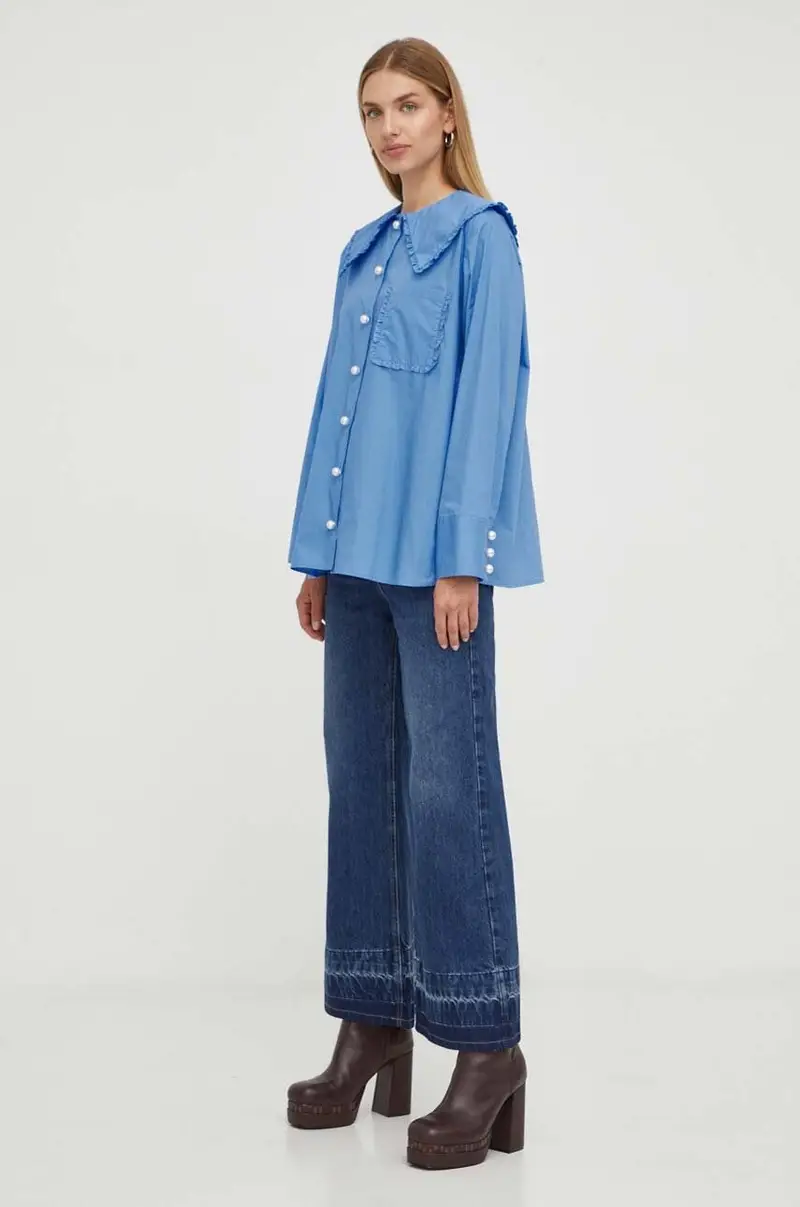 camicia in cotone donna Blu