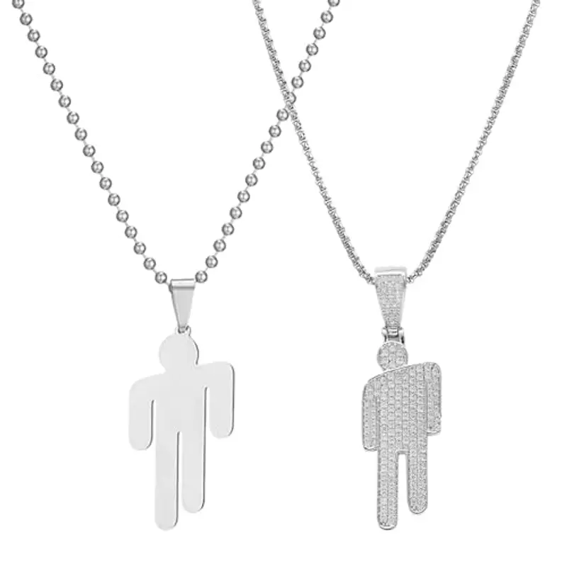 CVFRTT Collana Hip Hop 2 Pezzi, Collana con Ciondolo in Acciaio Inossidabile, Collana Semplice di Moda, Collana con Ciondolo Creativo, Accessori di Abbigliamento