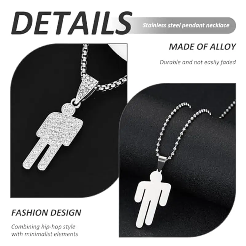 CVFRTT Collana Hip Hop 2 Pezzi, Collana con Ciondolo in Acciaio Inossidabile, Collana Semplice di Moda, Collana con Ciondolo Creativo, Accessori di Abbigliamento miniatura 3