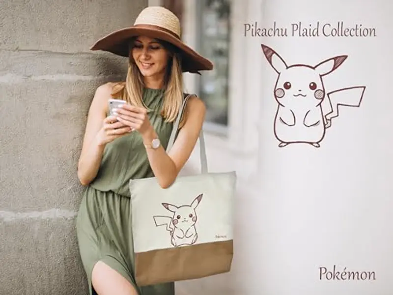 CYPBRANDS Marchi CyP: Pokémon, borsa, borsa di tela, borsetta, plaid, colore beige, prodotto ufficiale miniatura 3