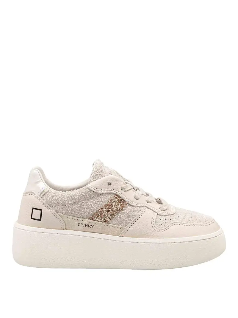. Sneakers Court Platform Hairy In Pelle Beige