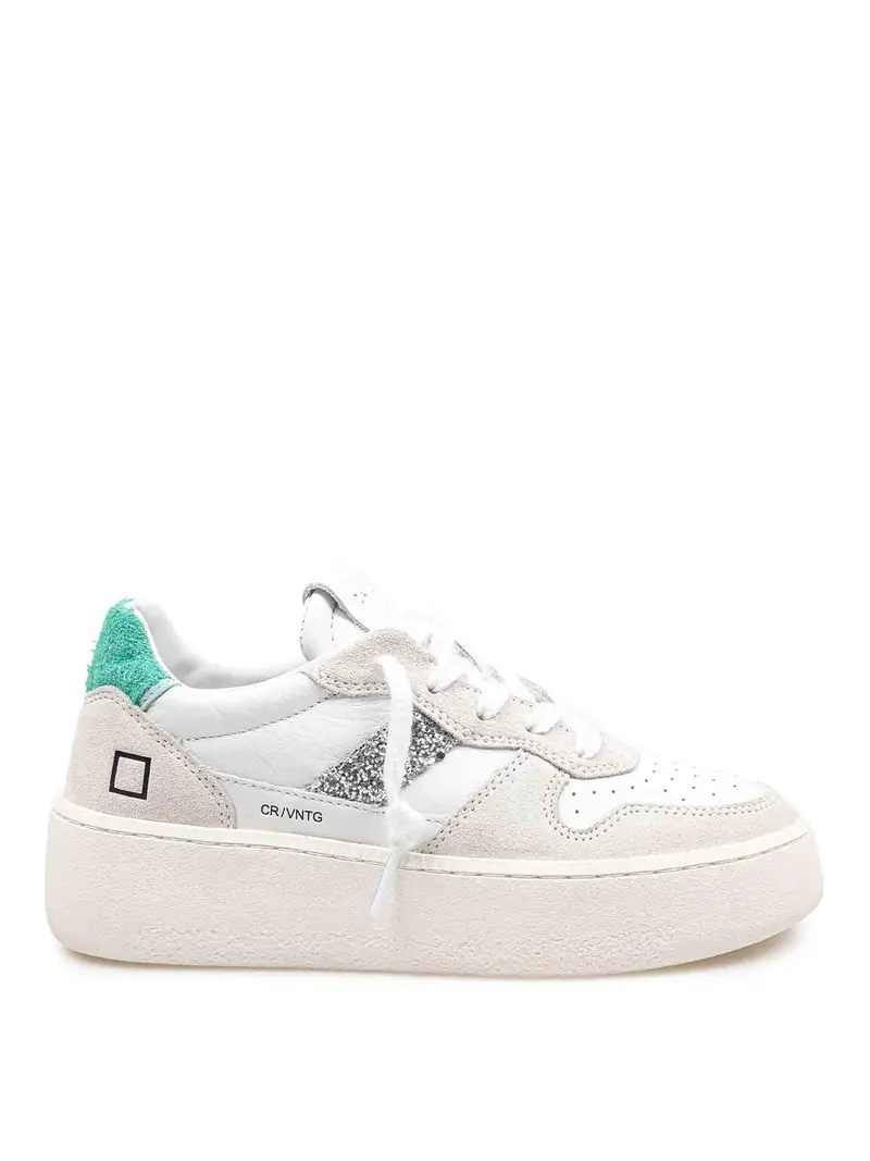 . Sneakers Court Platform In Pelle E Camoscio Bianco