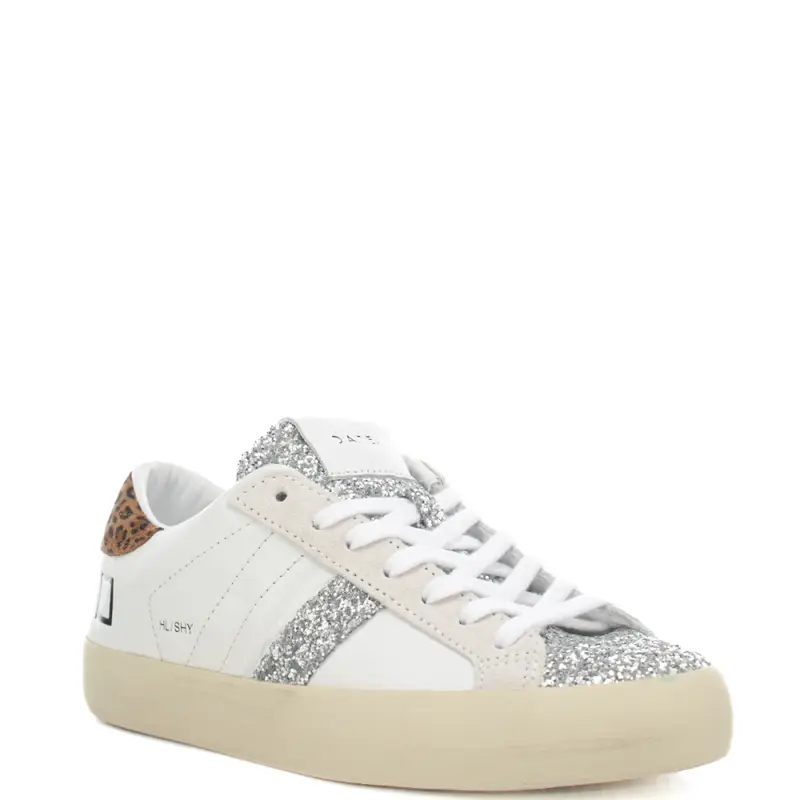 sneakers da donna hill low in vera pelle con inserti animalier e glitter bianco leopardo miniatura 2