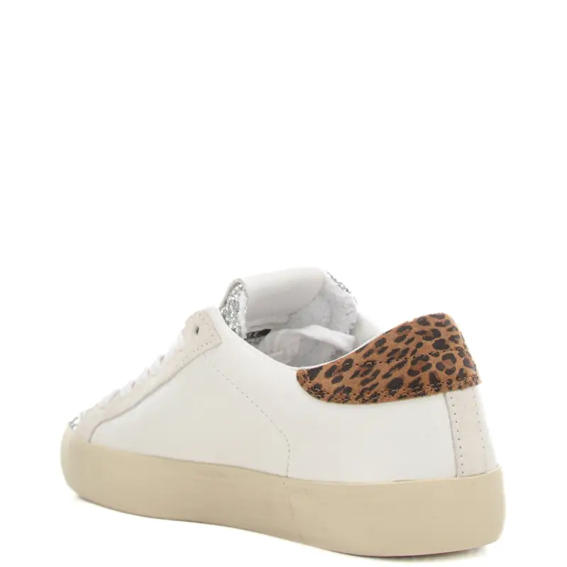 sneakers da donna hill low in vera pelle con inserti animalier e glitter bianco leopardo miniatura 3