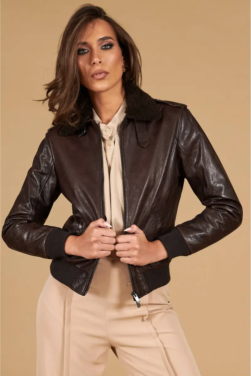 Bomber aviator in pelle testa di moro effetto vintage D'Arienzo, Seleziona Testa di moro