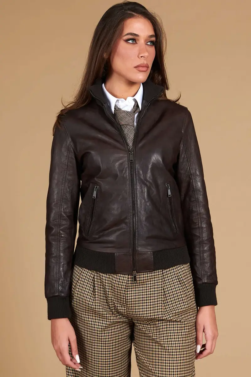 Bomber in pelle testa di moro effetto vintage D'Arienzo, Seleziona Testa di moro