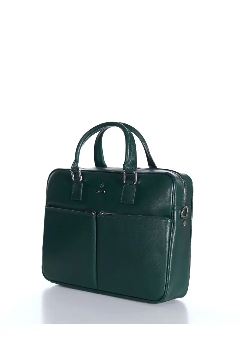 Borsa Ventiquattrore in pelle di vitello verde saffiano con doppia tasca D'Arienzo, Seleziona Verde