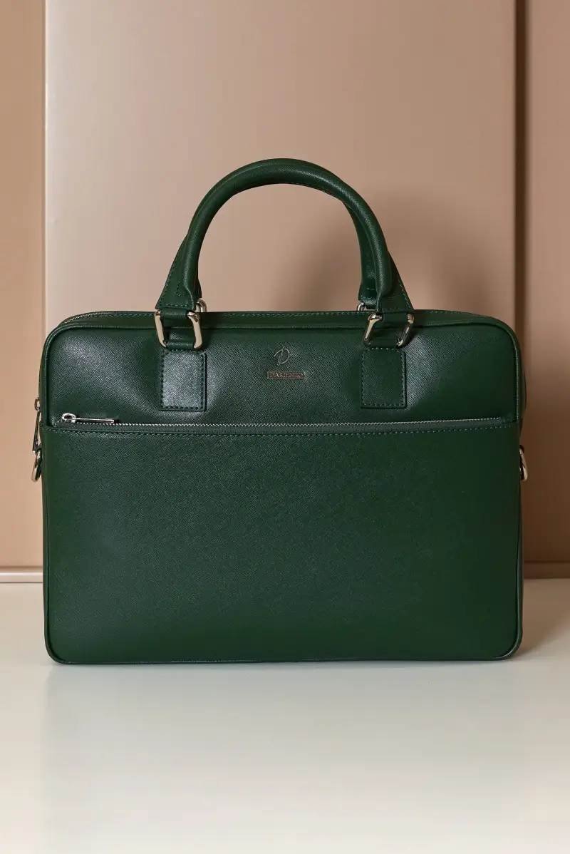 Borsa Ventiquattrore in pelle di vitello verde saffiano tasca zip D'Arienzo, Seleziona Verde