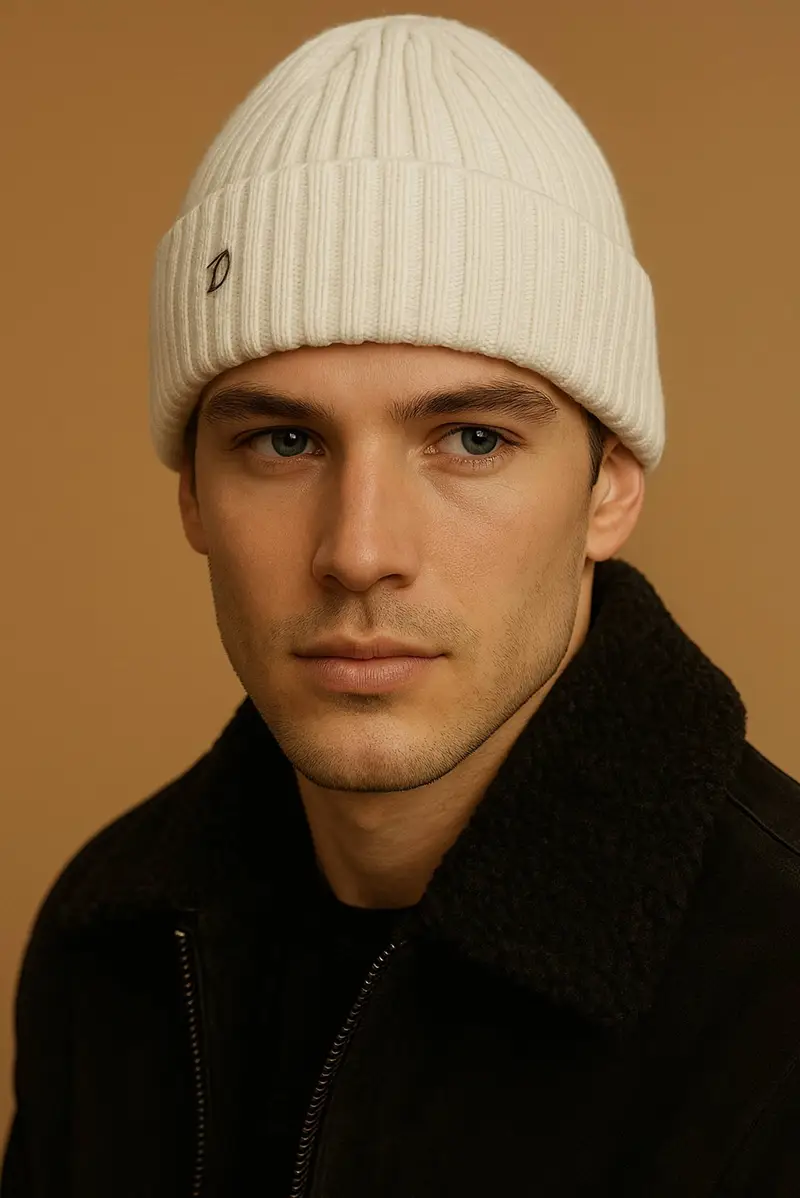 Cappello in lana colore panna personalizzato D'Arienzo, Seleziona Panna