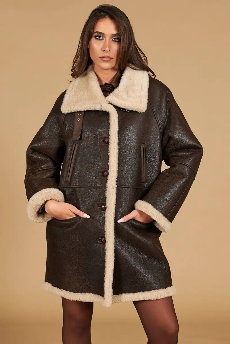 Cappottino in montone colore testa di moro colletto camicia D Arienzo, Seleziona Testa di moro