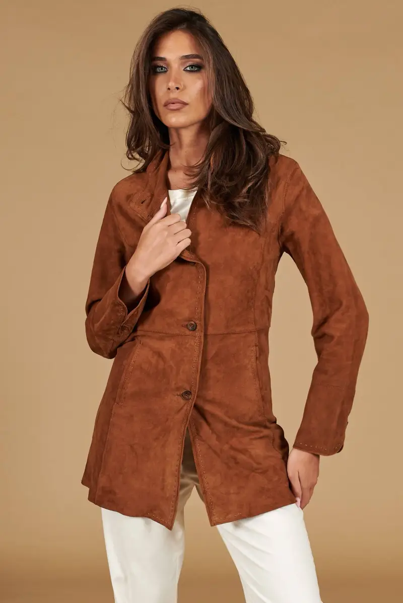 Cappottino in pelle camoscio cuoio sfoderato D'Arienzo, Seleziona Cuoio