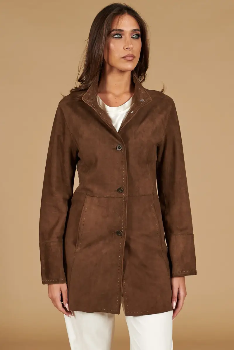 Cappottino in pelle camoscio fango sfoderato D Arienzo, Seleziona Fango